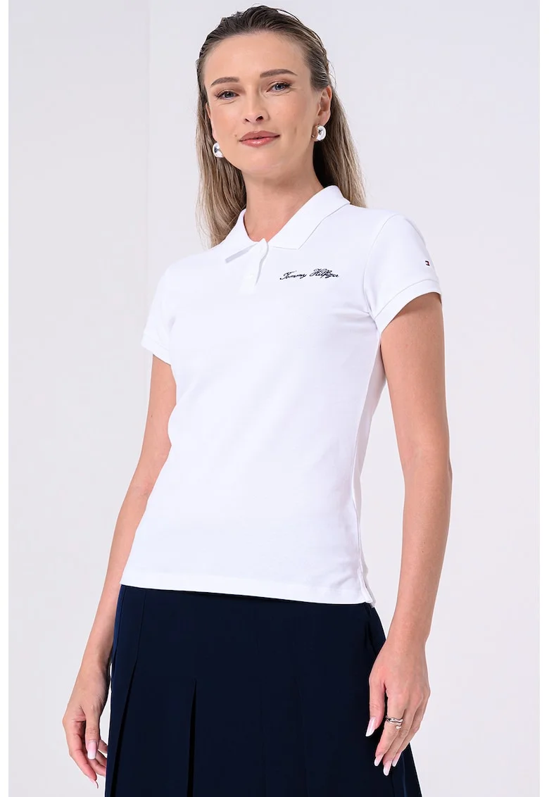 Tricou polo din amestec de bumbac cu logo, Alb