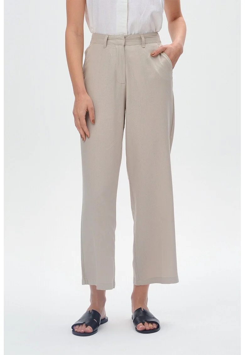 Pantaloni crop din amestec de in, Grej