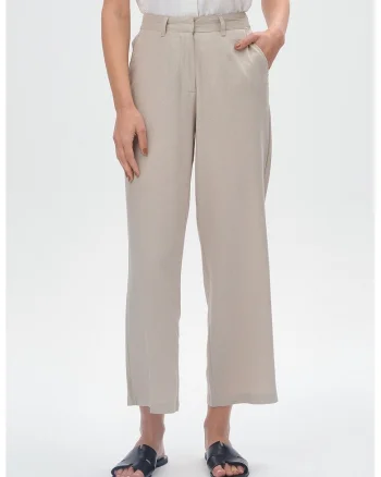 Pantaloni crop din amestec de in, Grej