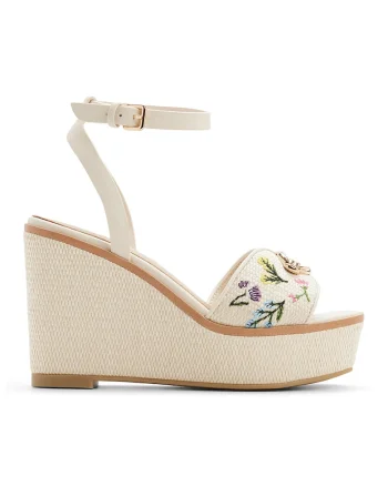 Sandale cu talpa wedge si bareta pe glezna Carrabririel, Auriu/Bej deschis