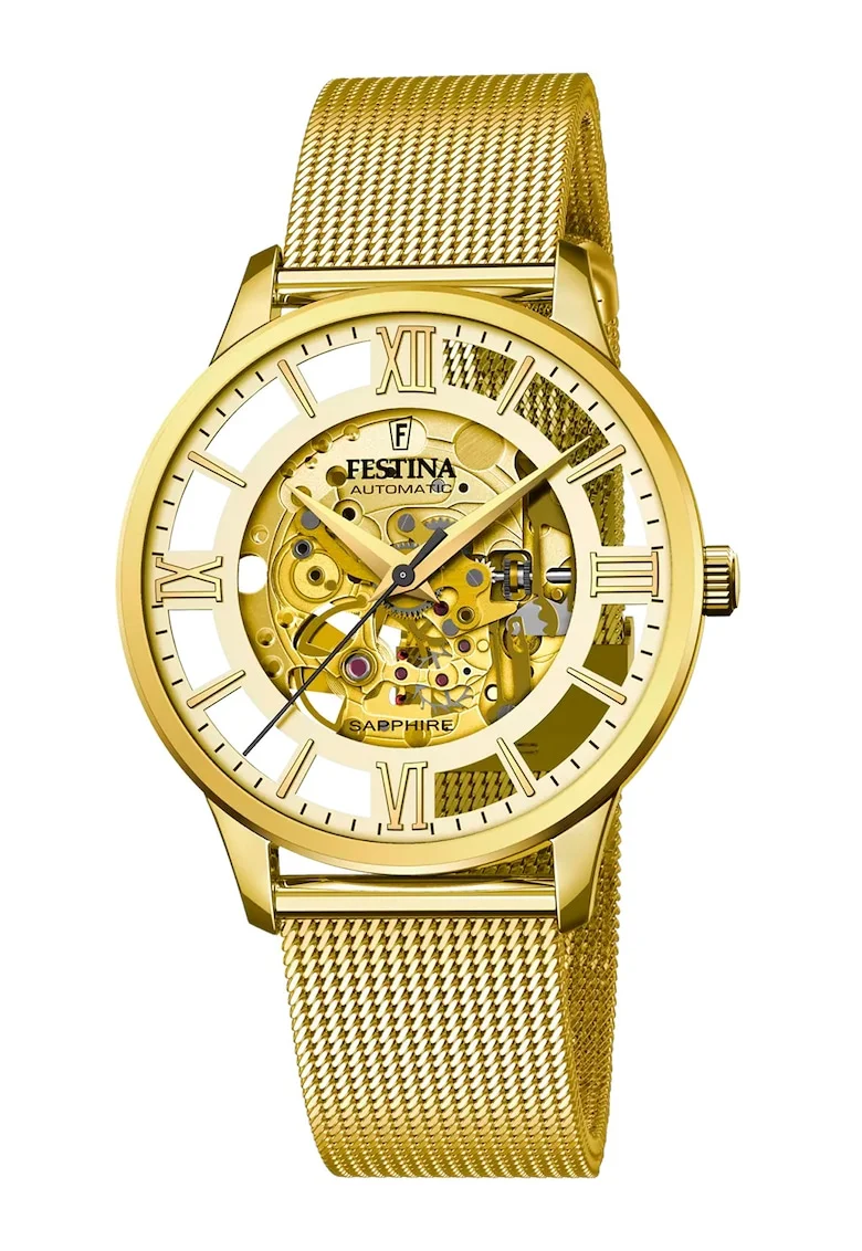 Ceas automatic cu cadran cu mecanism vizibil, Auriu