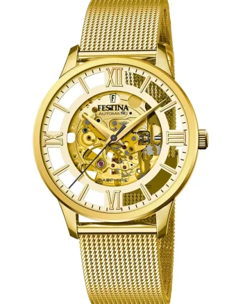 Ceas automatic cu cadran cu mecanism vizibil, Auriu