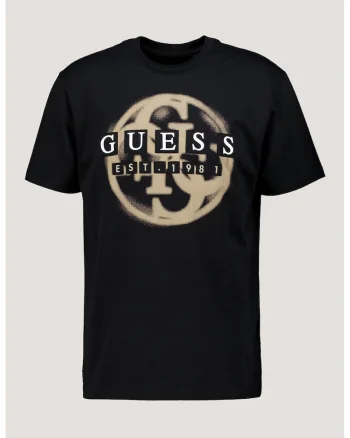 Tricou regular fit din bumbac cu imprimeu logo supradimensionat, Negru/Maro