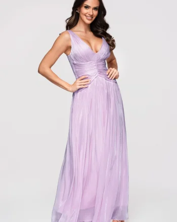 Rochie maxi de seara cu decolteu in V, talie drapata, Mov