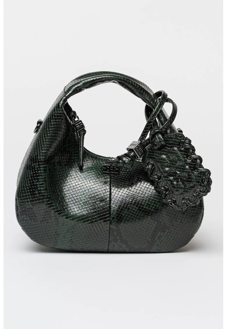 Geanta de mana cu model piele de sarpe, Negru