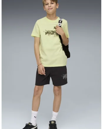 Tricou cu decolteu la baza gatului si imprimeu logo, Galben pal/Kaki inchis