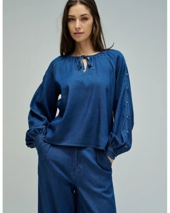 Bluza din amestec de lyocell cu maneci bufante