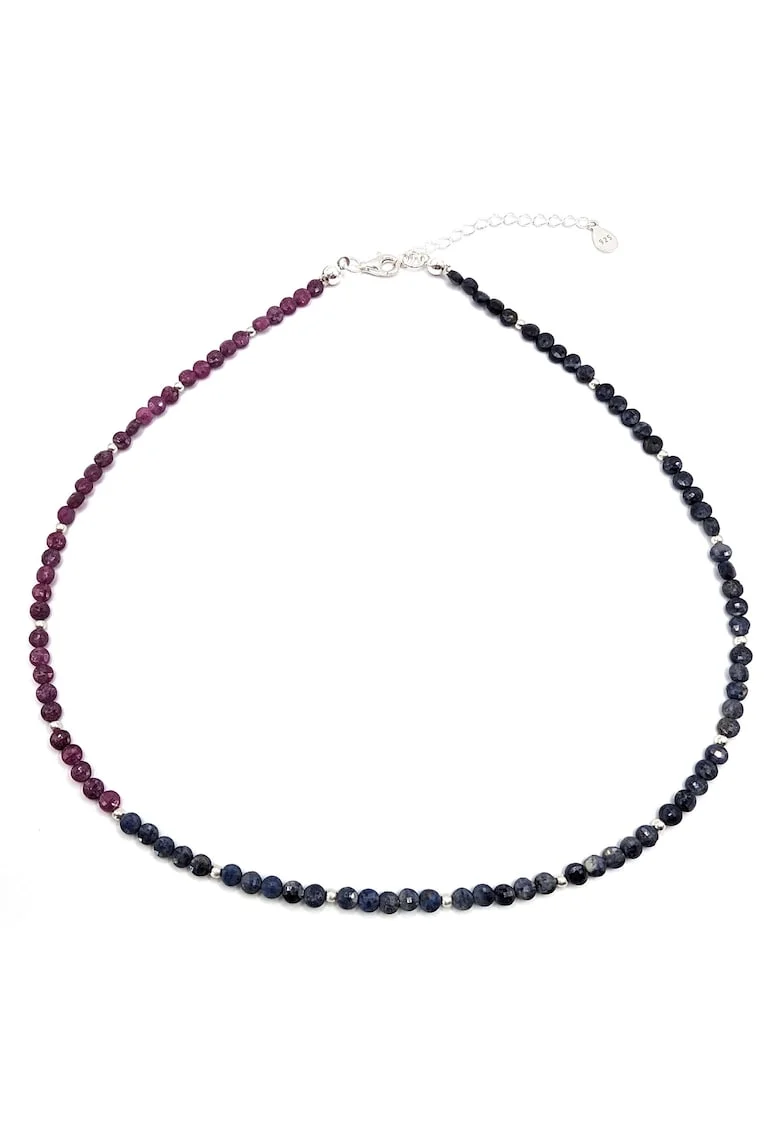 Colier handmade, ajustabil, argint 925,  pietre semipretioase rubin si safir, multicolor, max. 45 cm