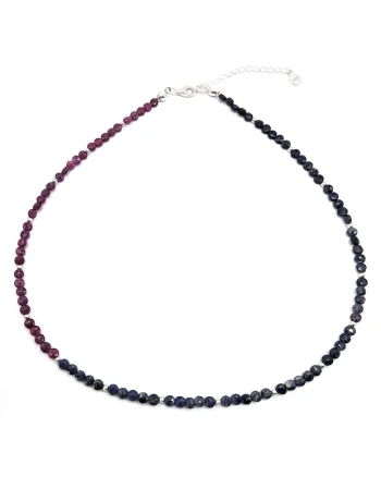 Colier handmade, ajustabil, argint 925,  pietre semipretioase rubin si safir, multicolor, max. 45 cm