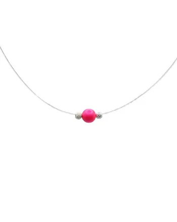 Colier handmade, fir transparent, argint 925,  perla Swarovski, roz/argintiu, 37 CM