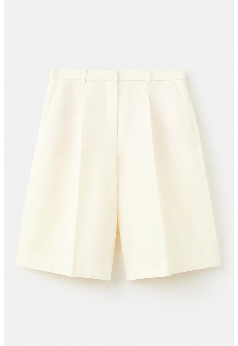 Pantaloni scurti eleganti din amestec de in, Alb fildes