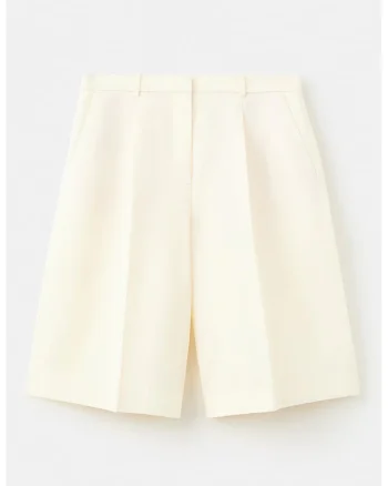 Pantaloni scurti eleganti din amestec de in, Alb fildes