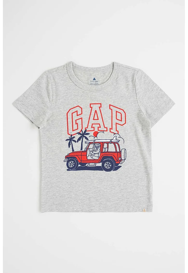 Tricou cu imprimeu frontal, Gri deschis melange