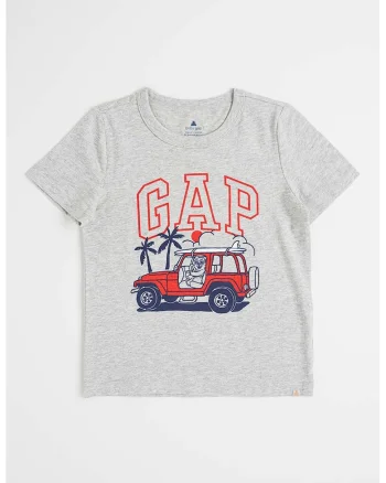 Tricou cu imprimeu frontal, Gri deschis melange