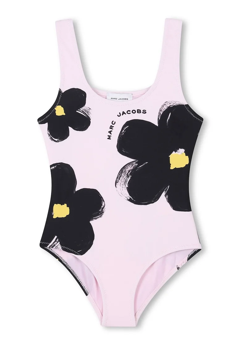 Costum de baie intreg cu model floral, Negru/Roz pal