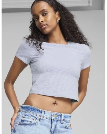 Tricou crop din amestec din bumbac, Blue Pale