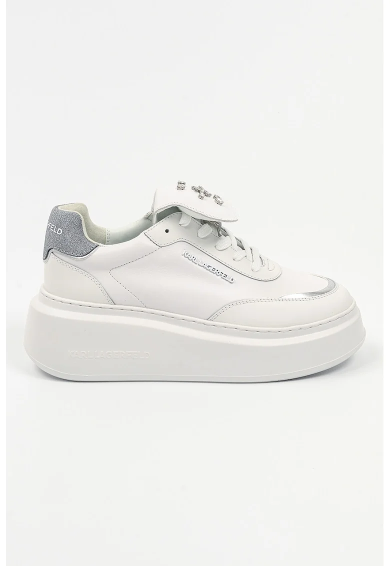 Pantofi sport din piele cu strasuri, Alb