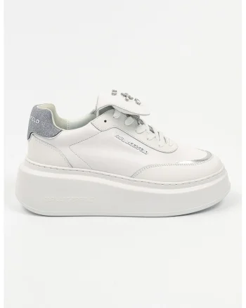 Pantofi sport din piele cu strasuri, Alb