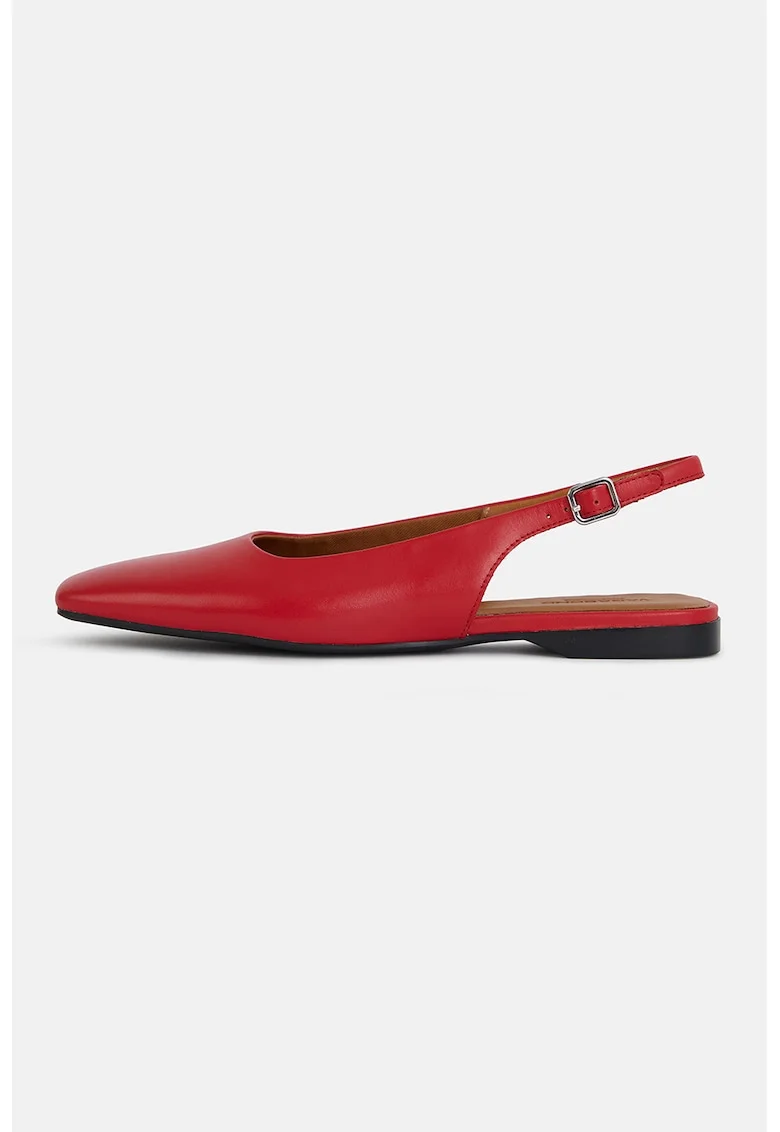 Balerini slingback din piele cu varf patrat Delia, Rosu