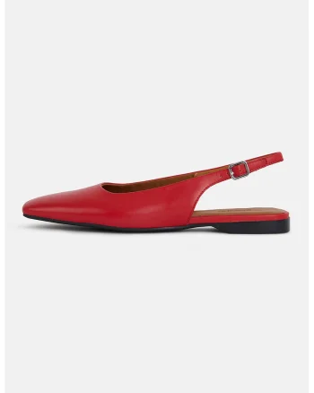Balerini slingback din piele cu varf patrat Delia, Rosu