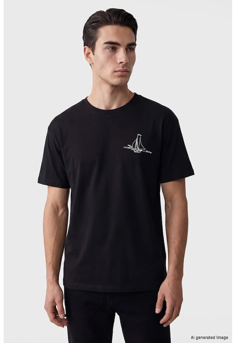 Tricou de bumbac cu imprimeu grafic, Alb/Negru