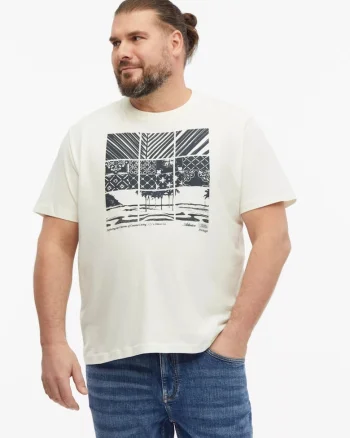 Big Sizes Tricou la baza gatului, barbati big sizes, din bumbac, cu imprimeu, Regular fit, Crem