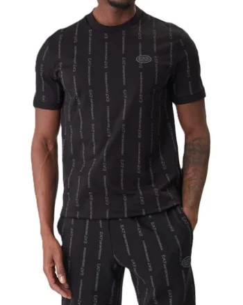 Tricou din bumbac cu model monograma, Negru/Gri inchis