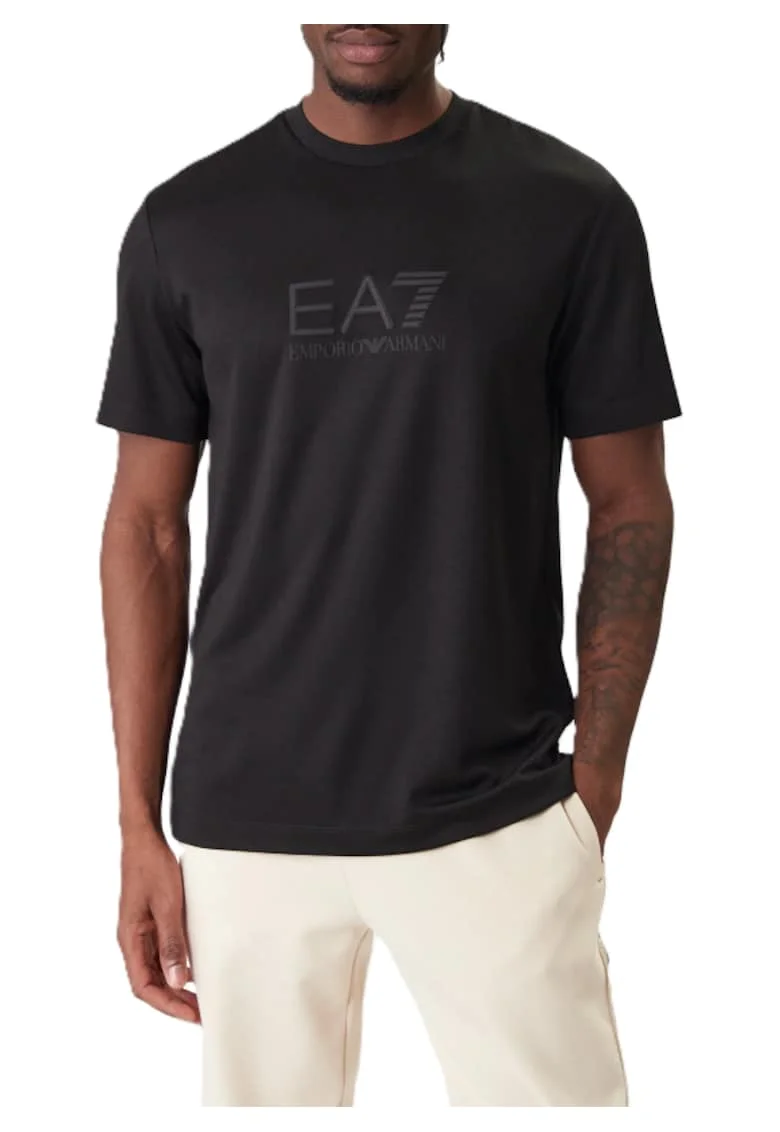 Tricou din amestec de modal cu imprimeu logo, Negru