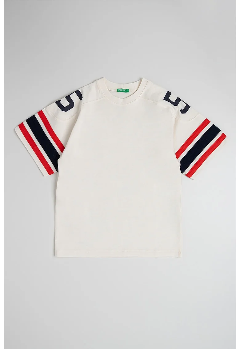 Tricou de bumbac cu imprimeu text, Rosu/Albastru ultramarin/Galben pal