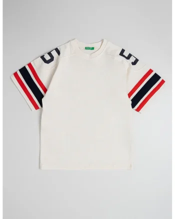 Tricou de bumbac cu imprimeu text, Rosu/Albastru ultramarin/Galben pal
