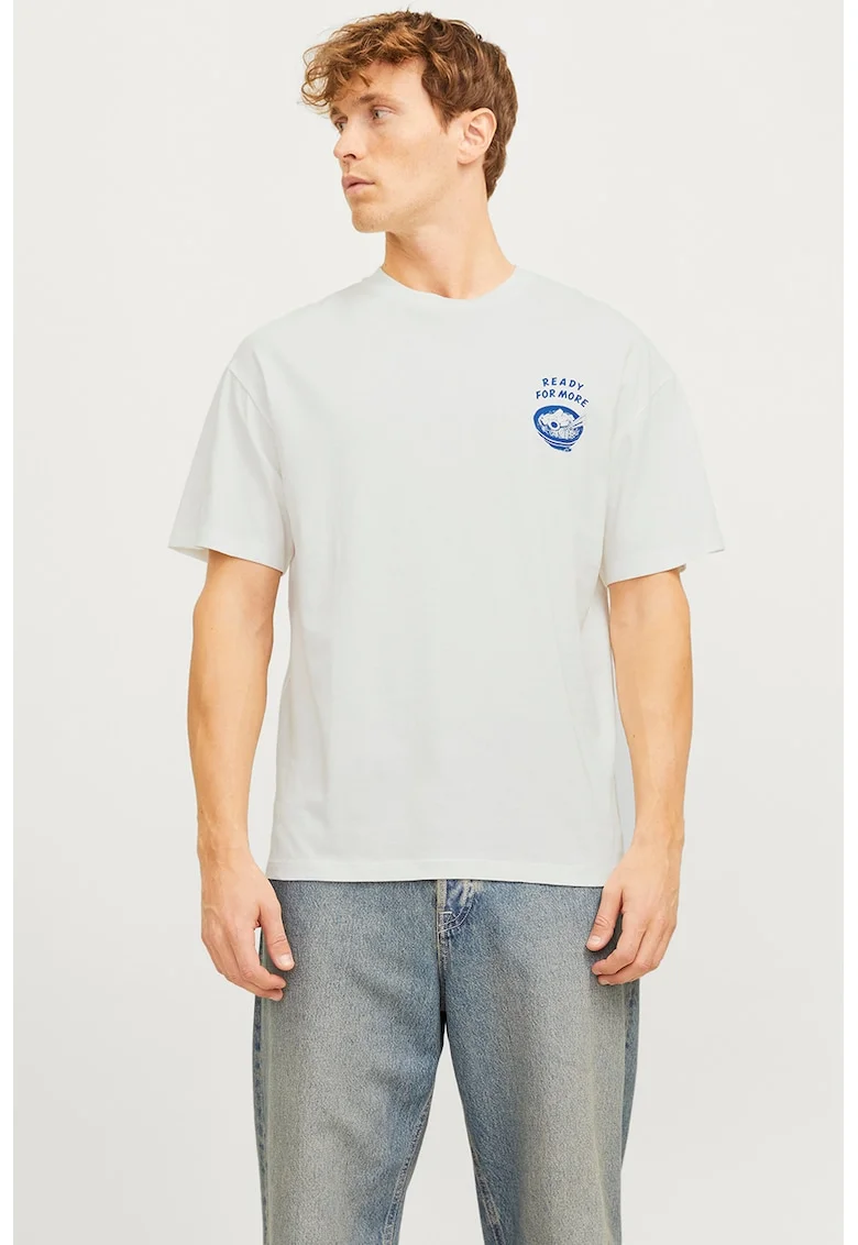 Tricou lejer cu imprimeu pe partea din spate, Alb murdar/Albastru
