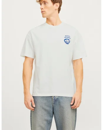 Tricou lejer cu imprimeu pe partea din spate, Alb murdar/Albastru