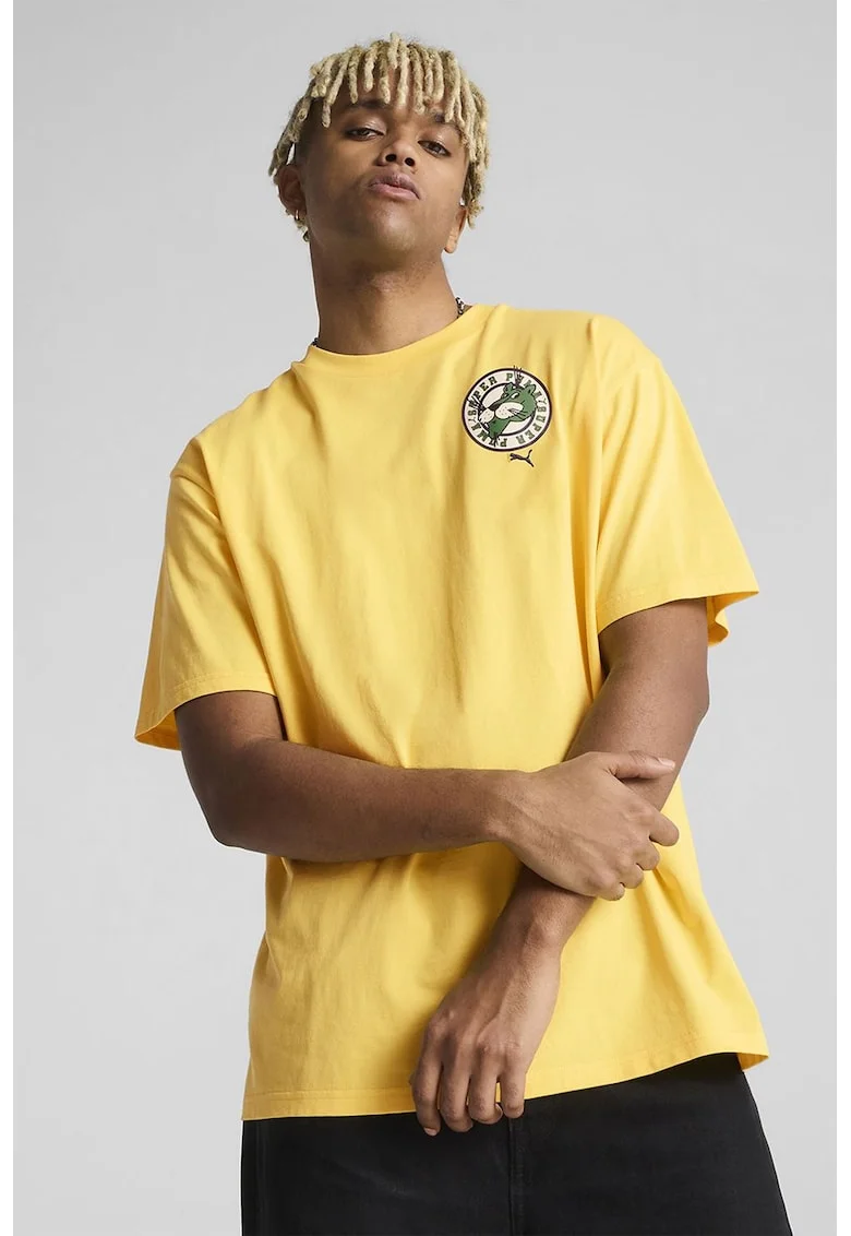 Tricou cu imprimeu logo pe partea din spate, Verde/Galben