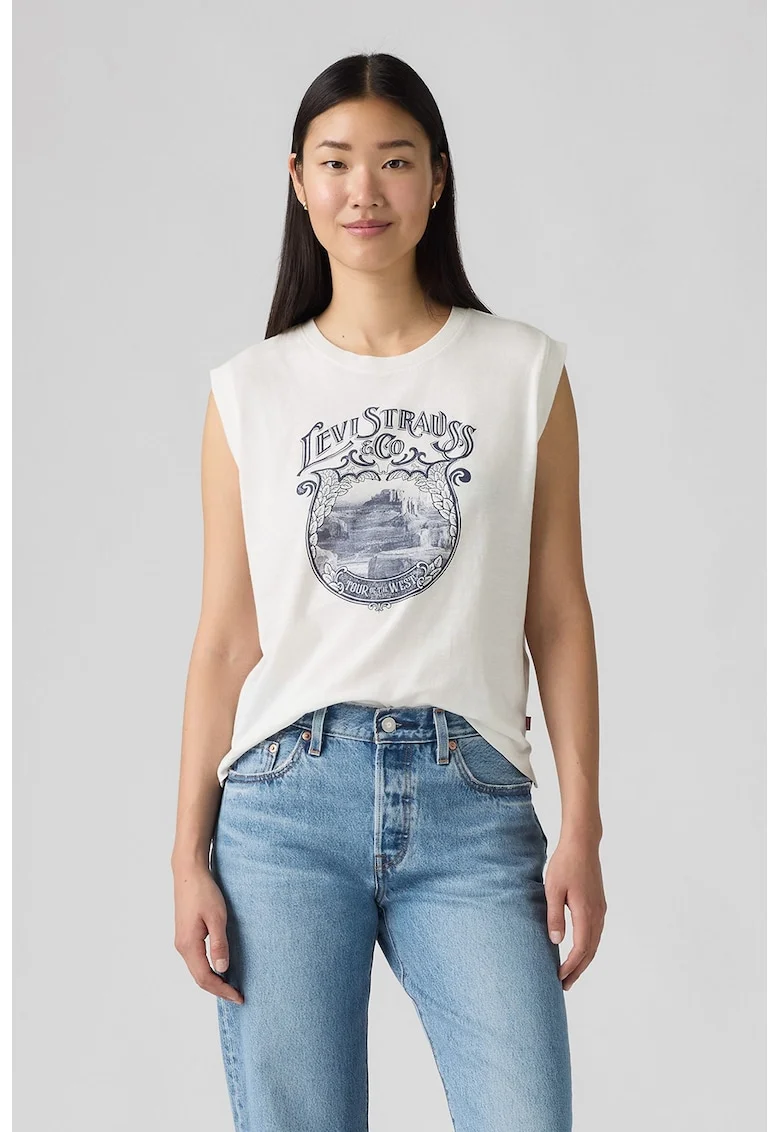 Tricou din bumbac cu imprimeu logo, Alb
