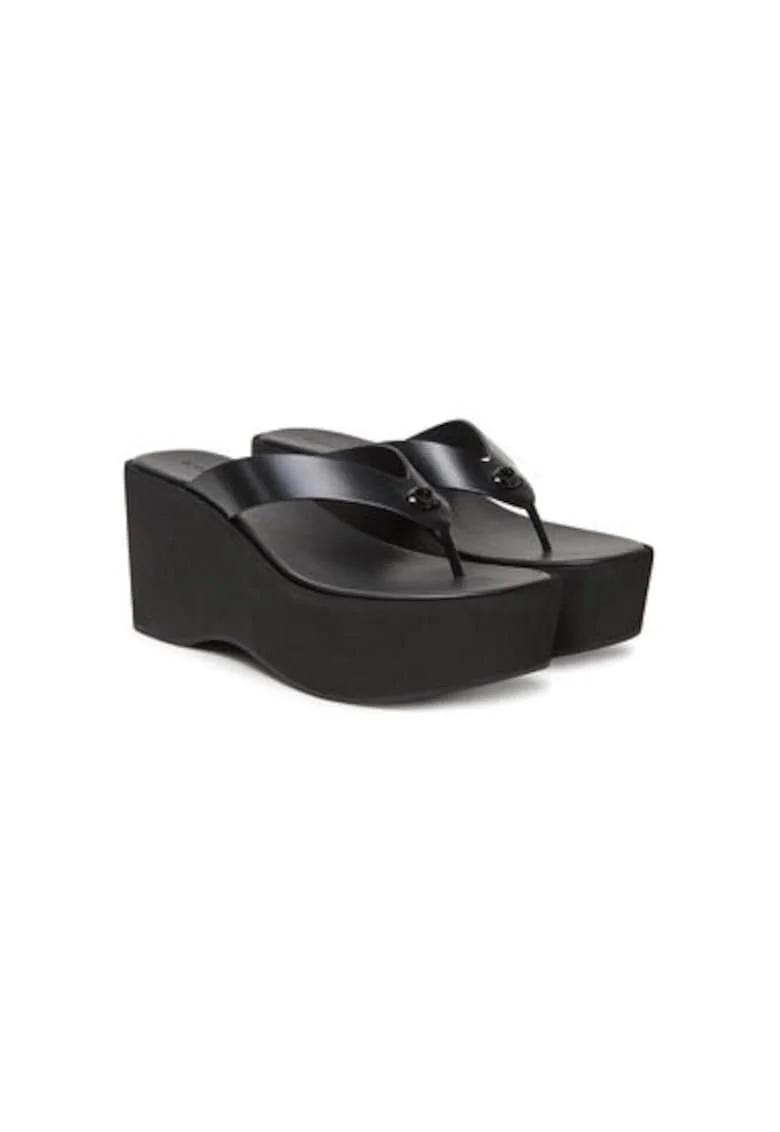 Papuci flip-flop dama  CAR60, Piele naturala, Negru, Negru