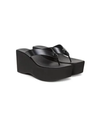 Papuci flip-flop dama  CAR60, Piele naturala, Negru, Negru