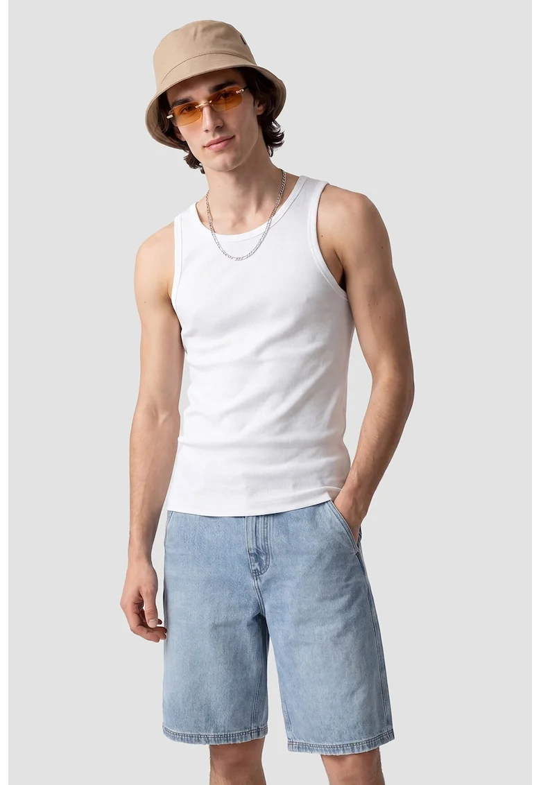 Top din amestec de bumbac cu model uni, Alb