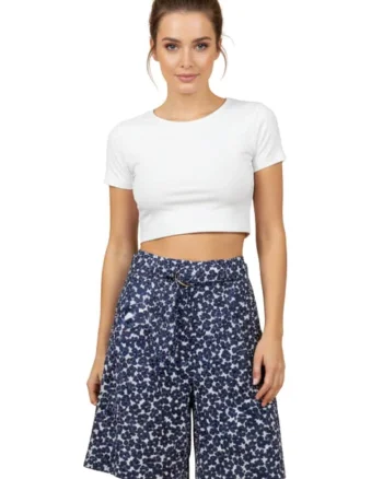Bermude cu model floral, Alb/Albastru