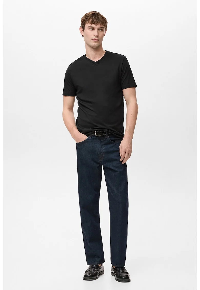 Tricou slim fit cu decolteu in V, Negru