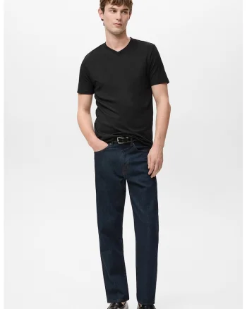 Tricou slim fit cu decolteu in V, Negru