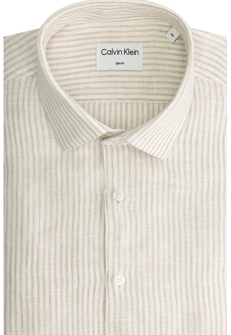 Camasa slim fit de in cu dungi, Bej