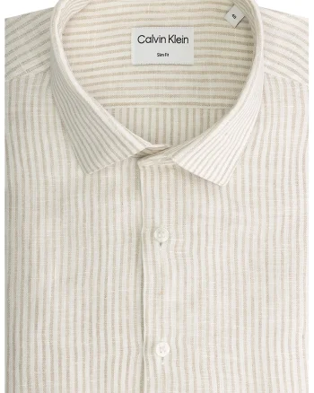 Camasa slim fit de in cu dungi, Bej