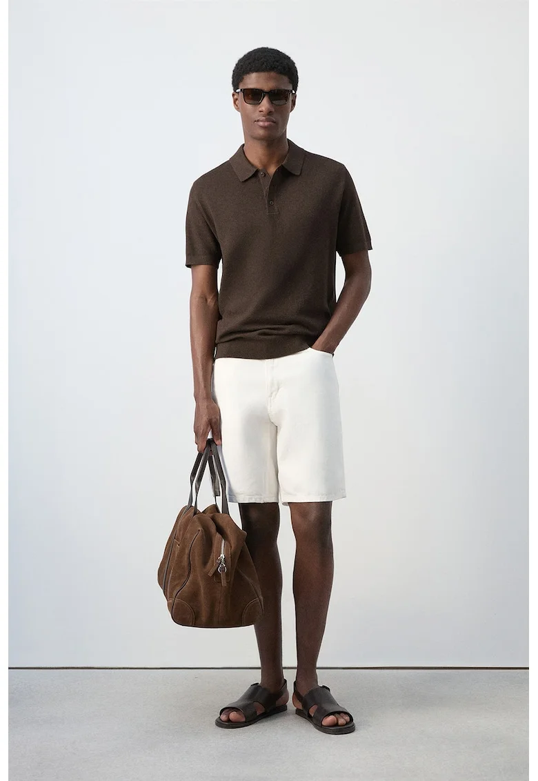 Tricou polo din amestec de bumbac cu model uni, Maro inchis