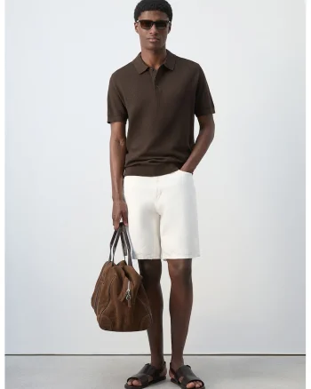 Tricou polo din amestec de bumbac cu model uni, Maro inchis