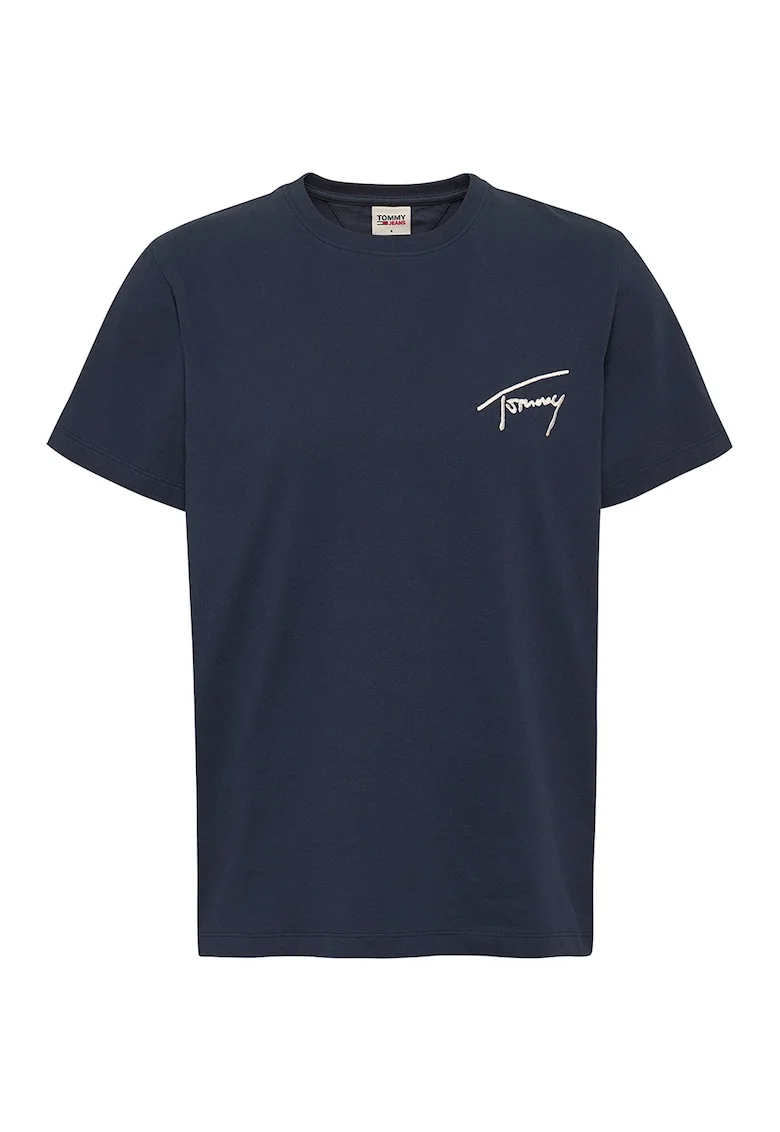 Tricou relaxed fit cu logo brodat pe piept, Bleumarin