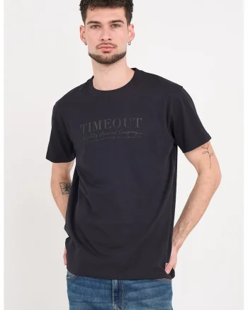 Tricou cu decolteu la baza gatului si imprimeu logo, Negru