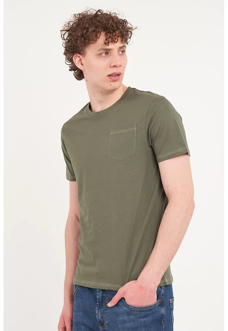 Tricou din bumbac cu model uni, Verde stins