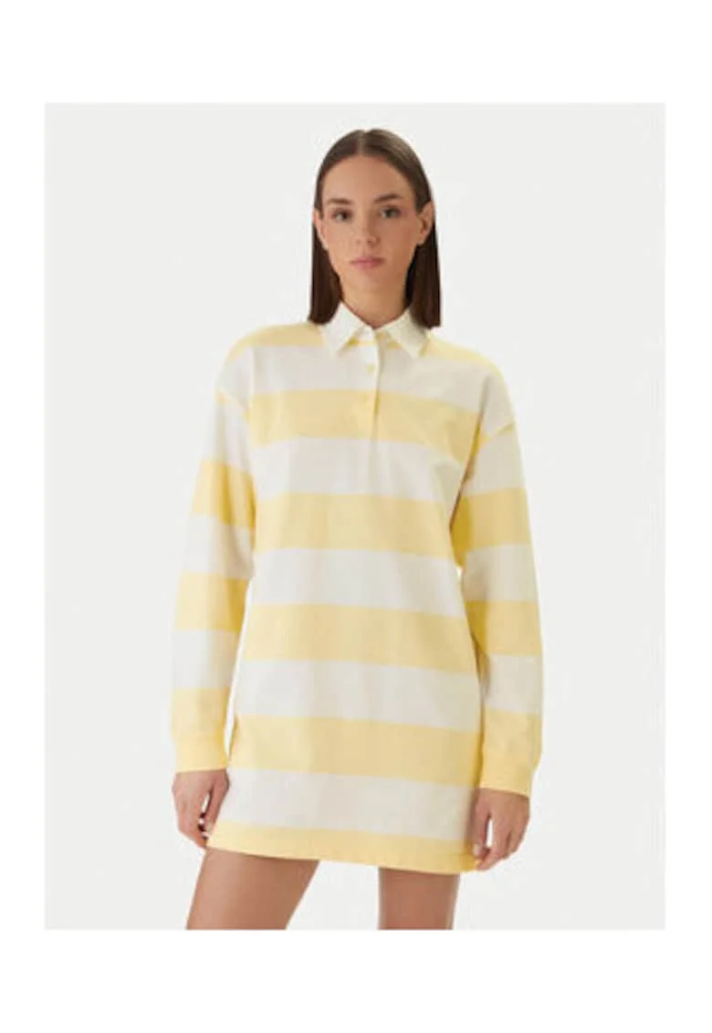 Rochie dreapta cu model in dungi si guler polo