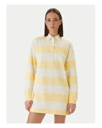 Rochie dreapta cu model in dungi si guler polo
