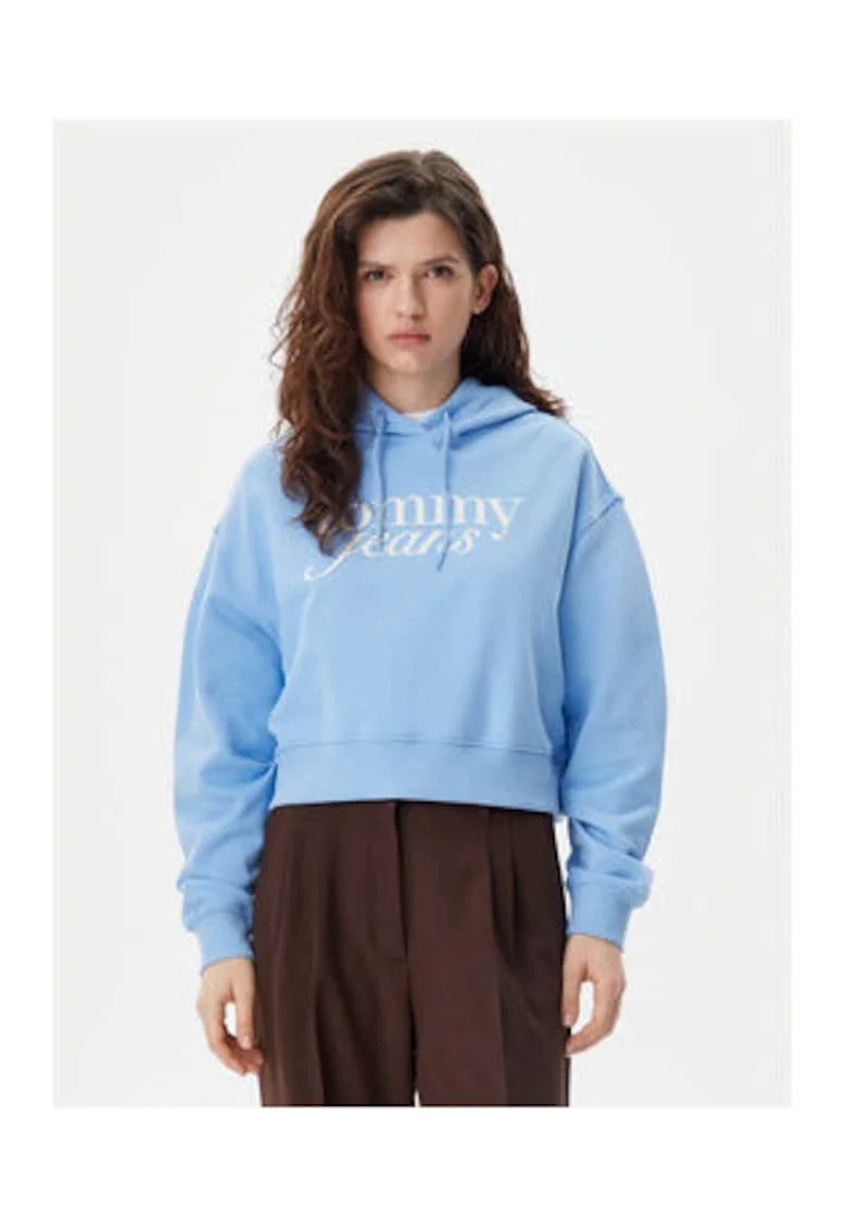 Hanorac crop cu imprimeu logo,